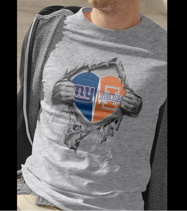 New York Giants Illinois Fighting Illini Heart T-Shirt
