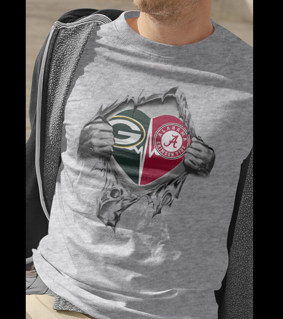 Green Bay Packers Alabama Crimson Tide Fan Heart T-Shirt