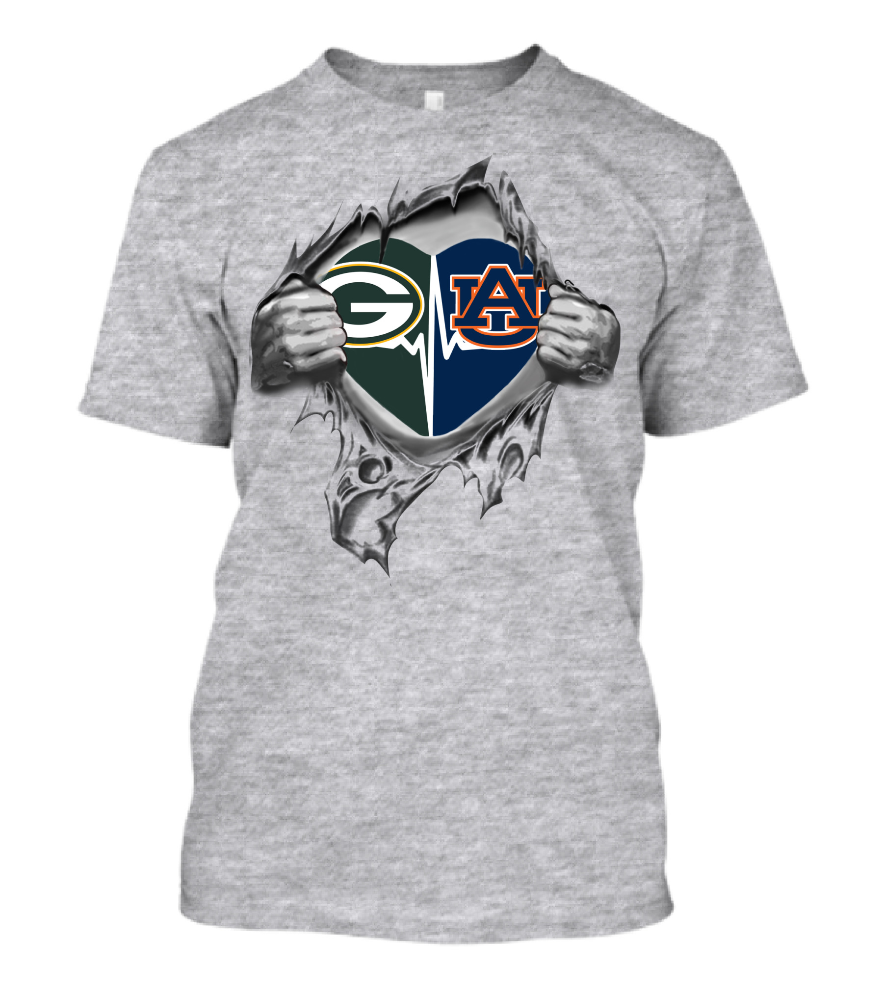 Green Bay Packers Auburn Tigers Heartbeat Fusion T-Shirt