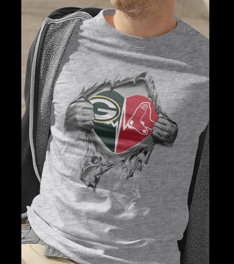 Green Bay Packers Boston Red Sox Heartbeat Fusion T-Shirt
