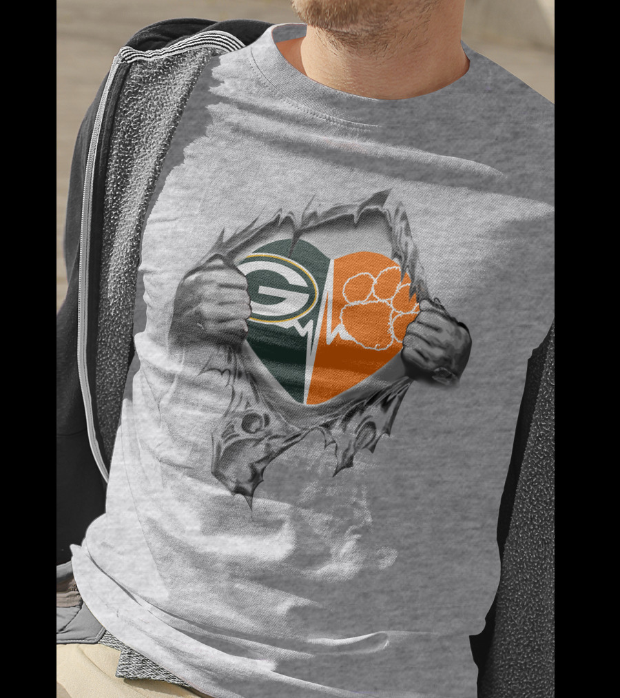 Green Bay Packers Clemson Tigers Heartbeat Logo Combination T-Shirt