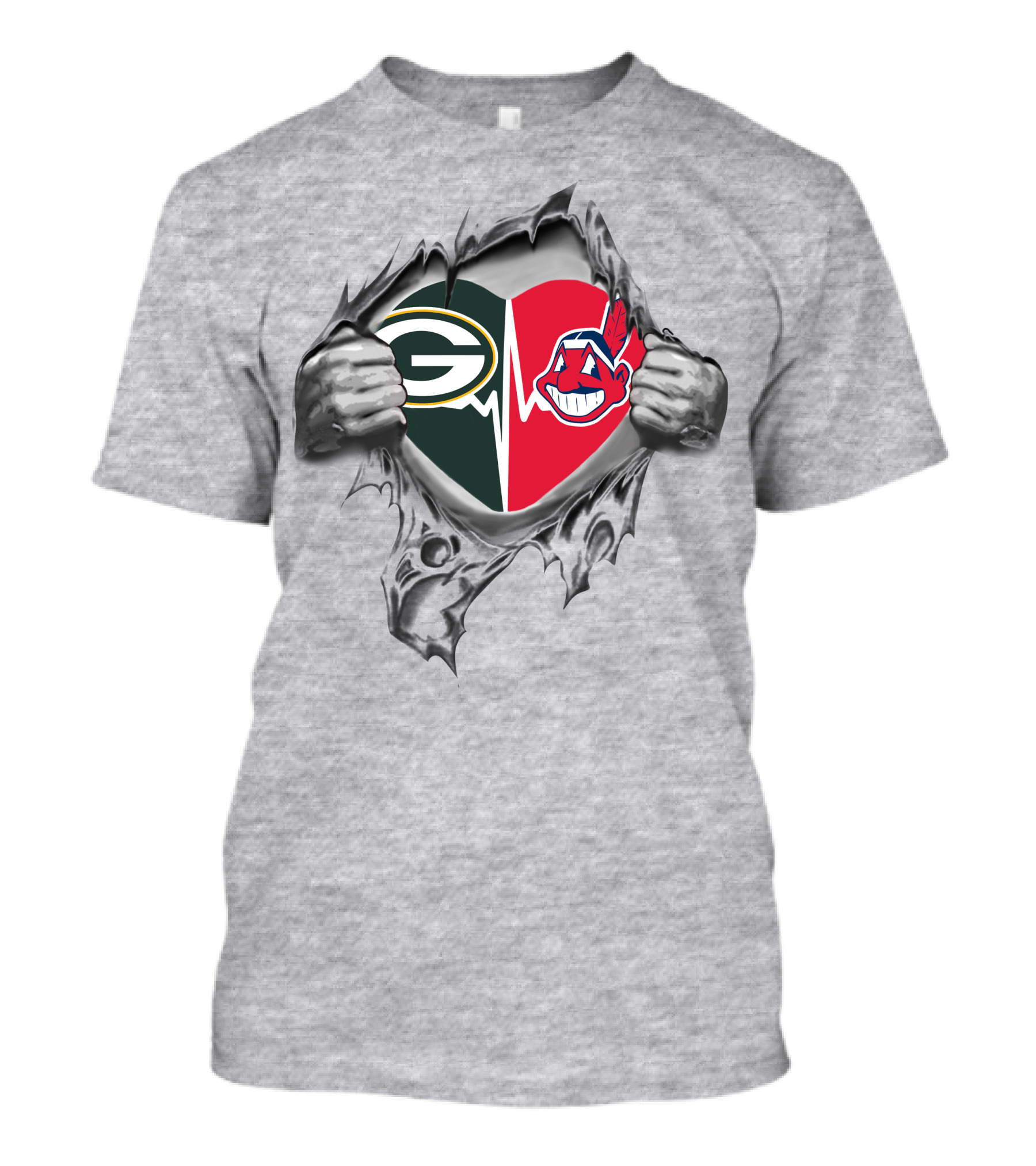 Green Bay Packers Cleveland Indians Heart T-Shirt