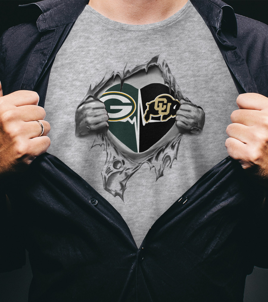 Green Bay Packers Colorado Buffaloes Heart Rip T-Shirt