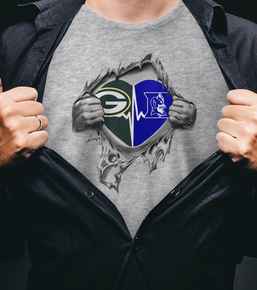 Green Bay Packers Duke Blue Devils Heartbeat T-Shirt