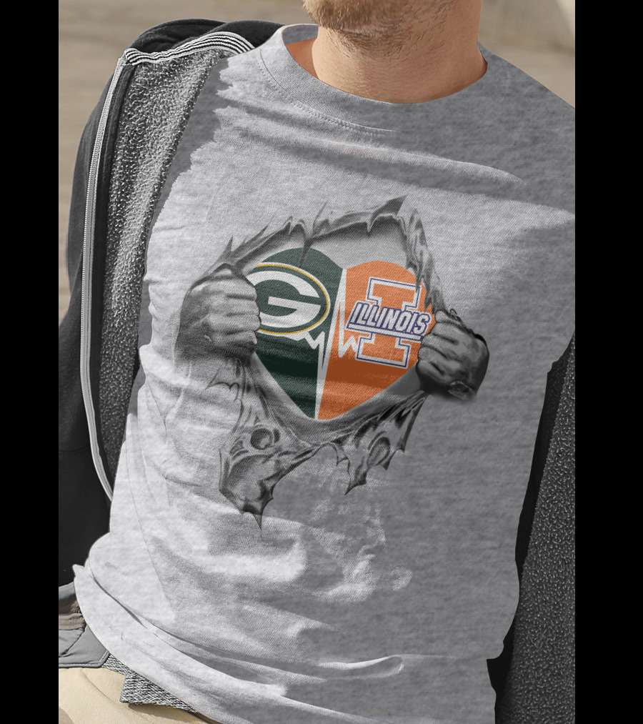 Green Bay Packers Illinois Fighting Illini Heart T-Shirt