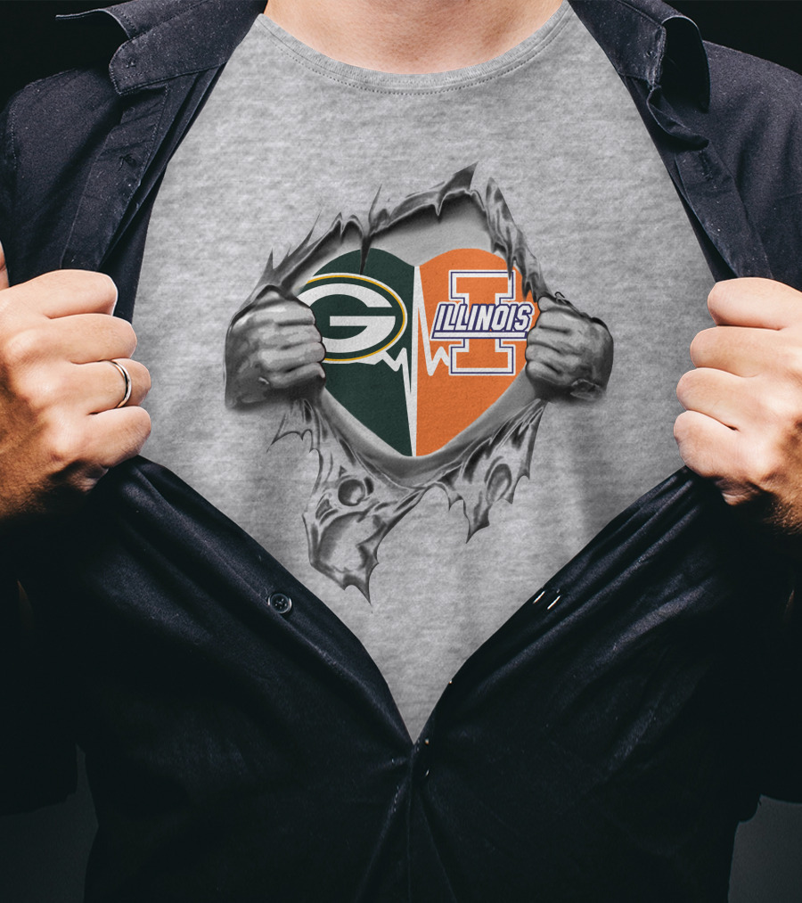 Green Bay Packers Illinois Fighting Illini Heart T-Shirt