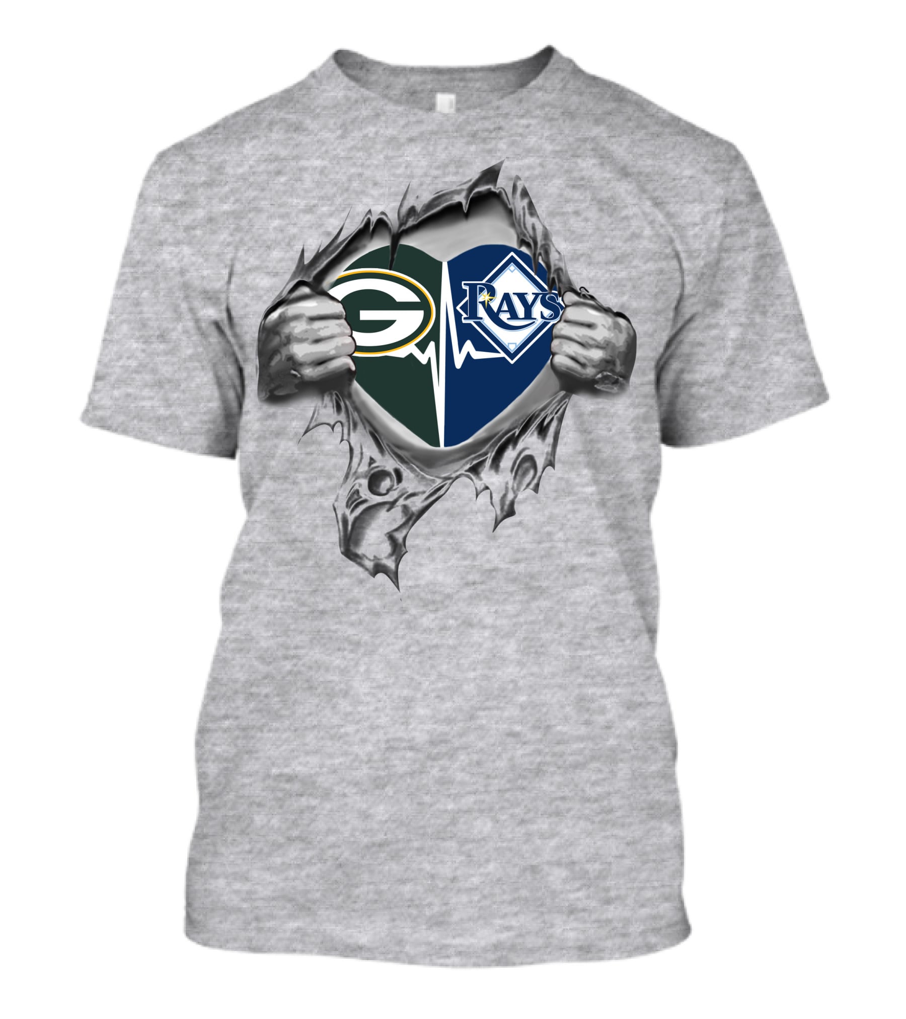 Green Bay Packers Tampa Bay Rays Heartbeat Logo Fusion T-Shirt