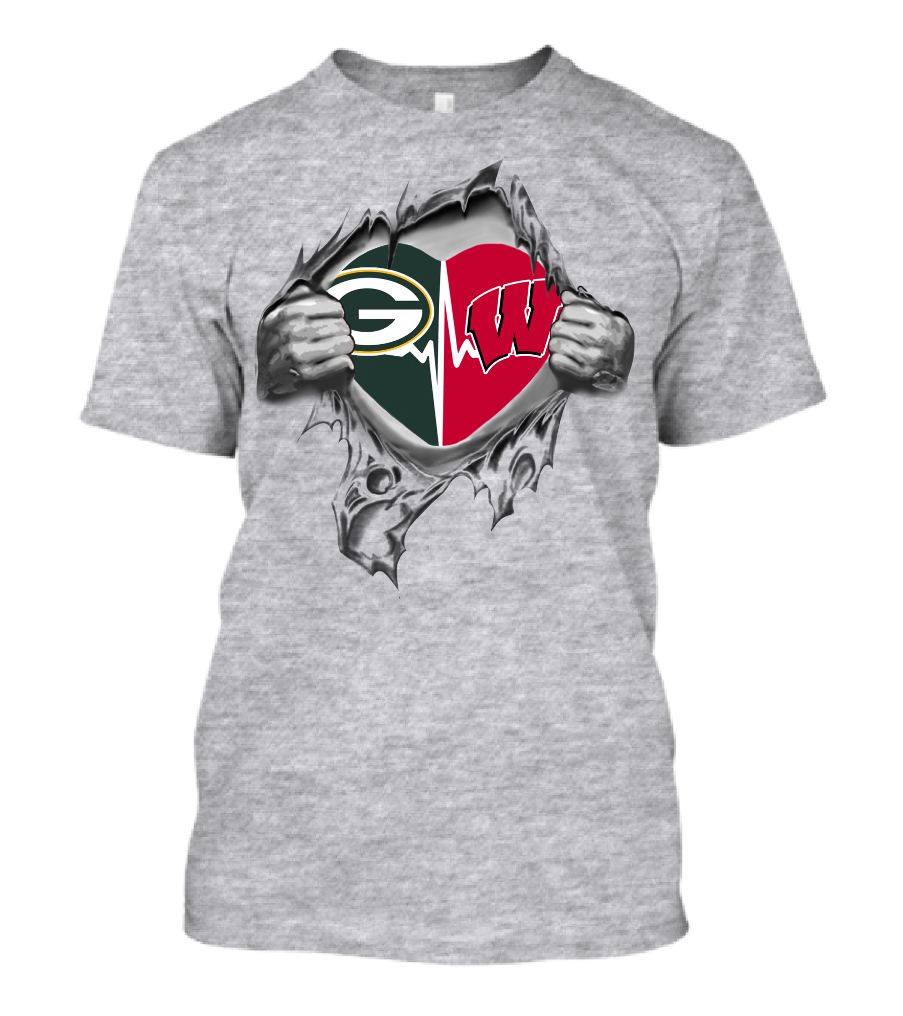 Green Bay Packers Wisconsin Badgers Heartbeat Fusion T-Shirt
