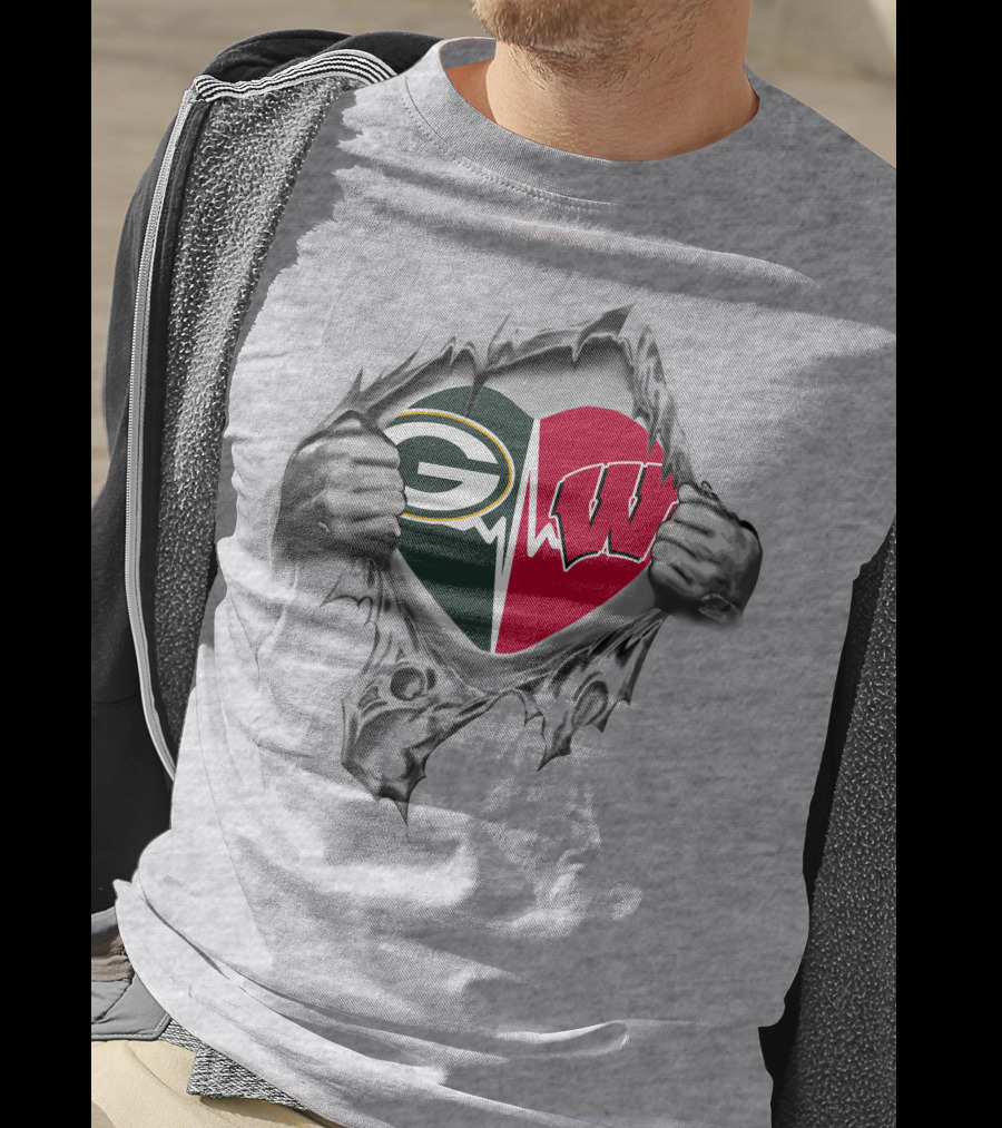 Green Bay Packers Wisconsin Badgers Heartbeat Fusion T-Shirt