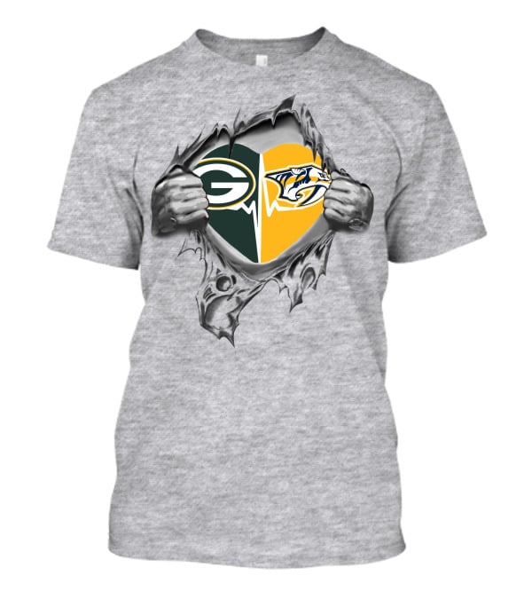 Green Bay Packers Nashville Predators Heart T-Shirt