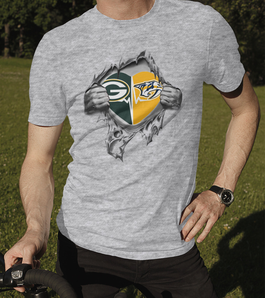 Green Bay Packers Nashville Predators Heart T-Shirt