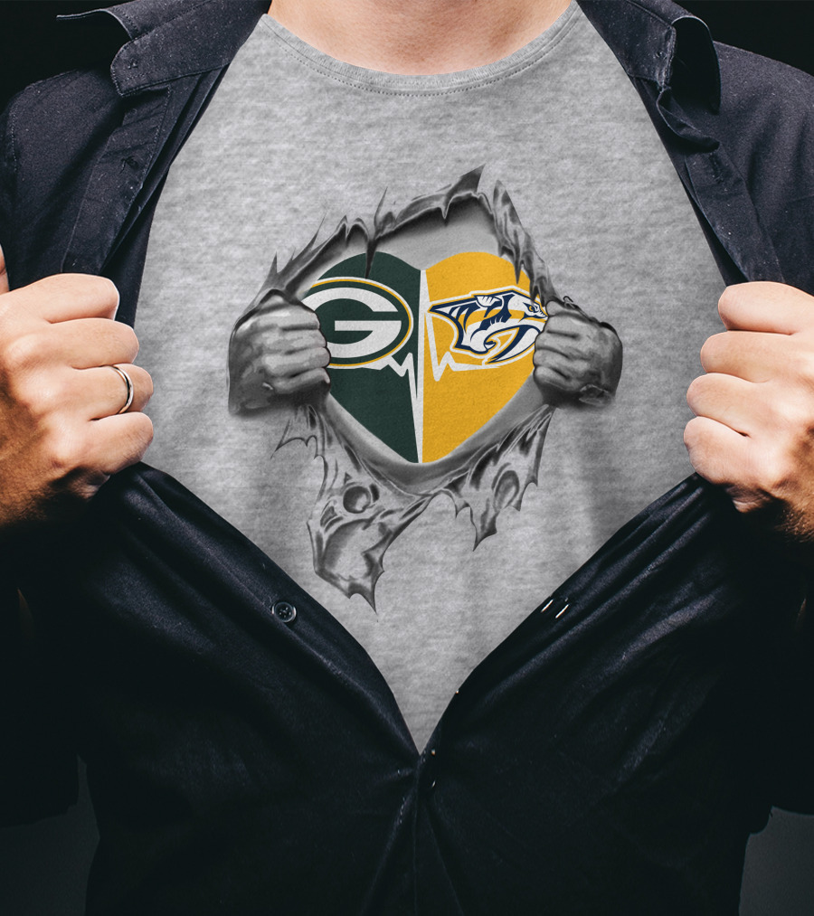 Green Bay Packers Nashville Predators Heart T-Shirt