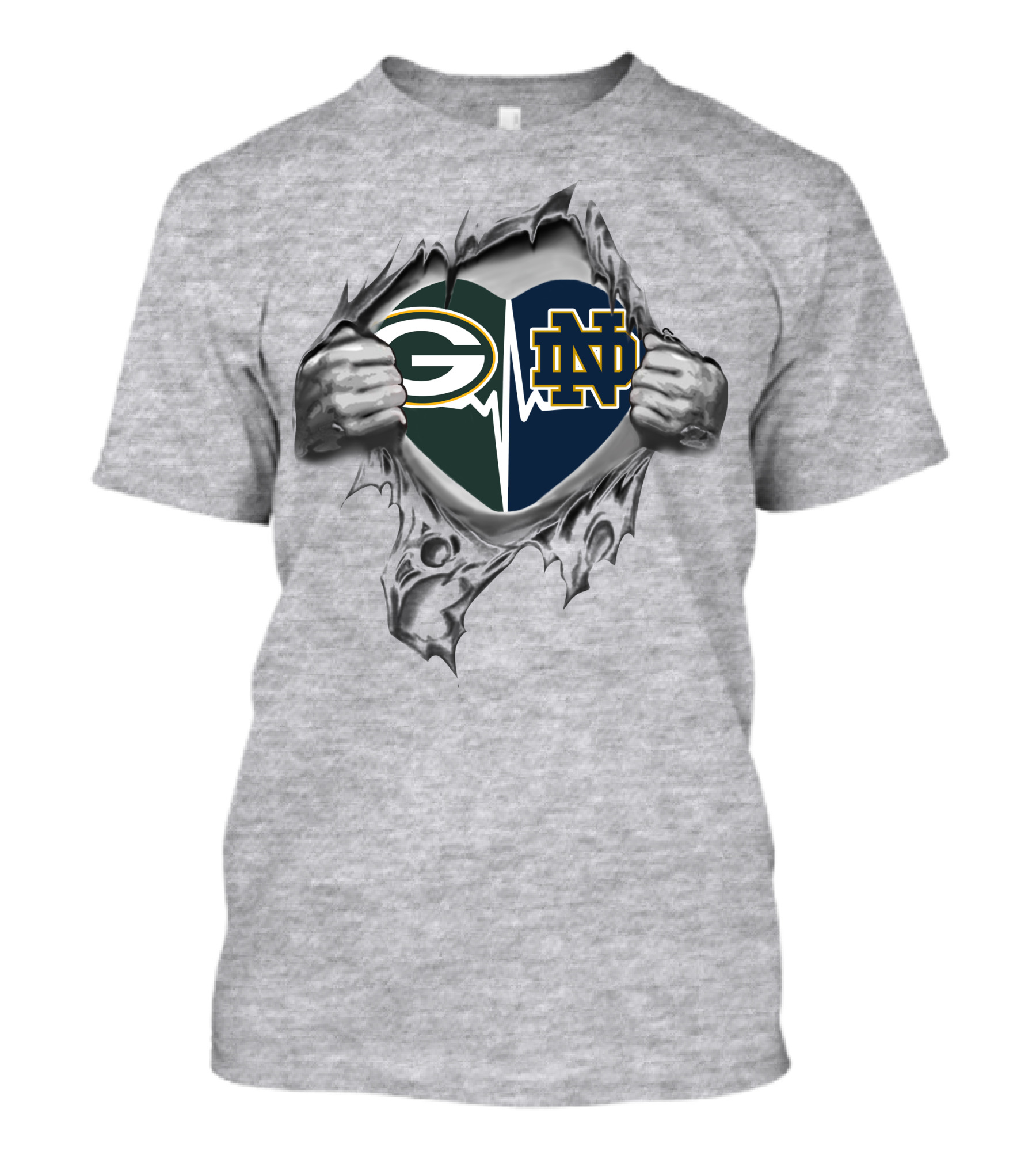 Green Bay Packers Notre Dame Heartbeat T-Shirt
