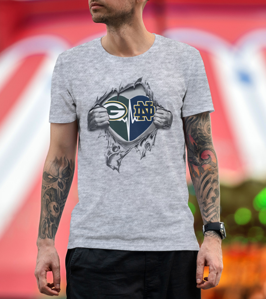 Green Bay Packers Notre Dame Heartbeat T-Shirt
