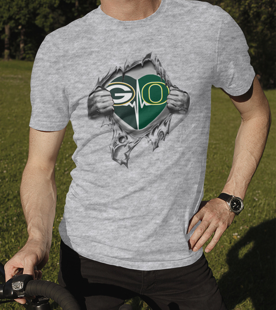 Green Bay Packers Oregon Ducks Heartbeat T-Shirt