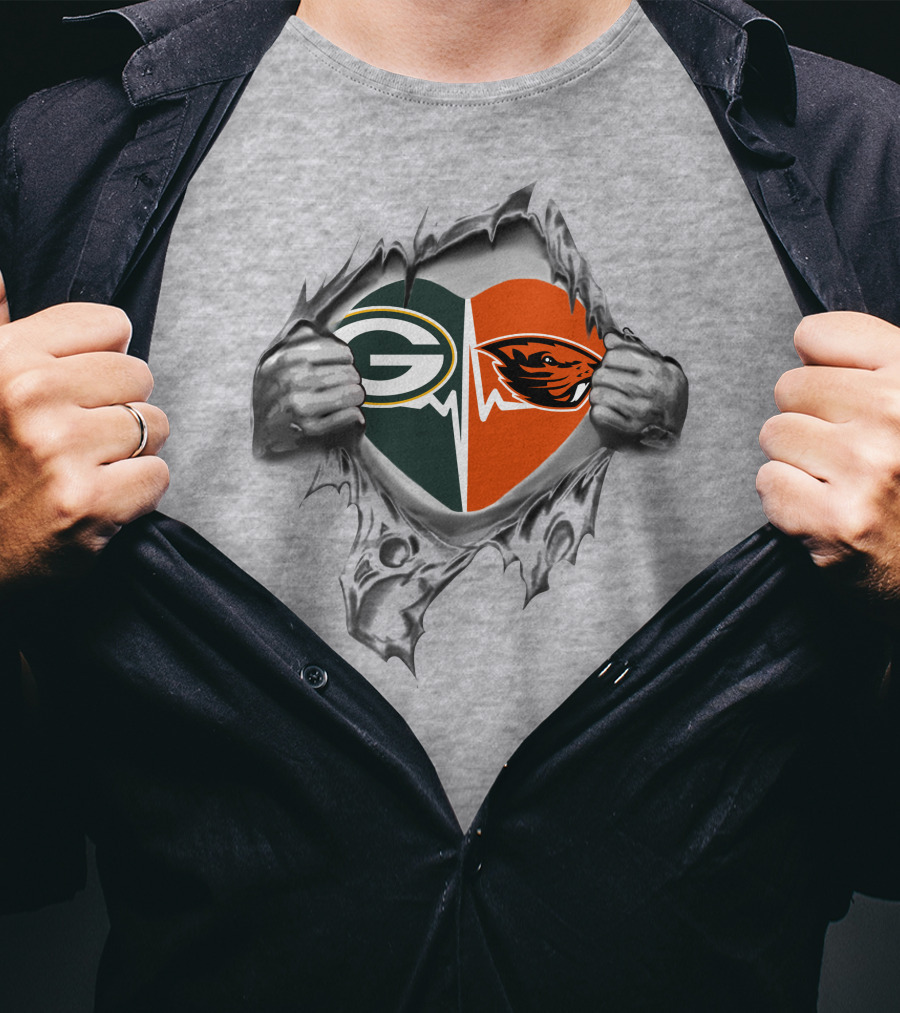 Green Bay Packers Oregon State Heart Logo With Hands T-Shirt
