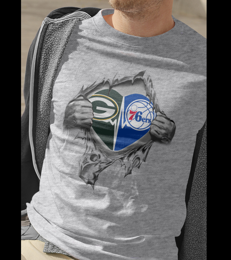 Green Bay Packers Philadelphia 76ers Logo Mashup T-Shirt