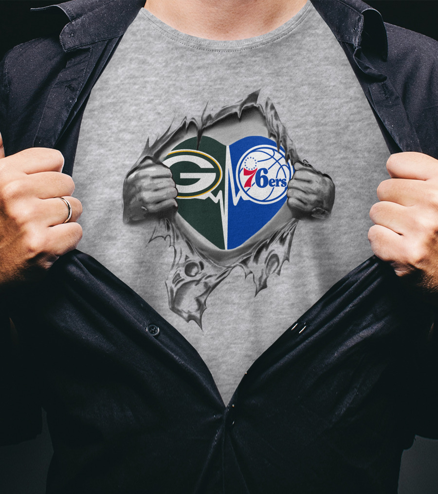 Green Bay Packers Philadelphia 76ers Logo Mashup T-Shirt