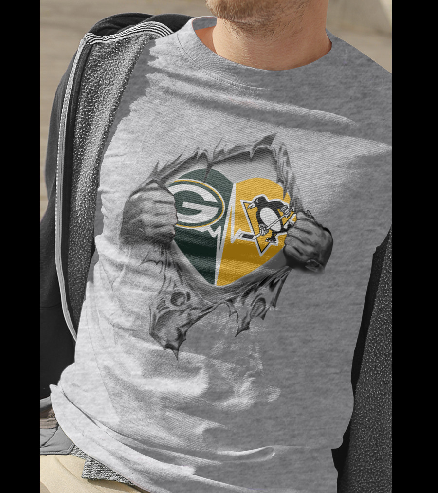 Green Bay Packers Pittsburgh Penguins Heartbeat Fusion T-Shirt