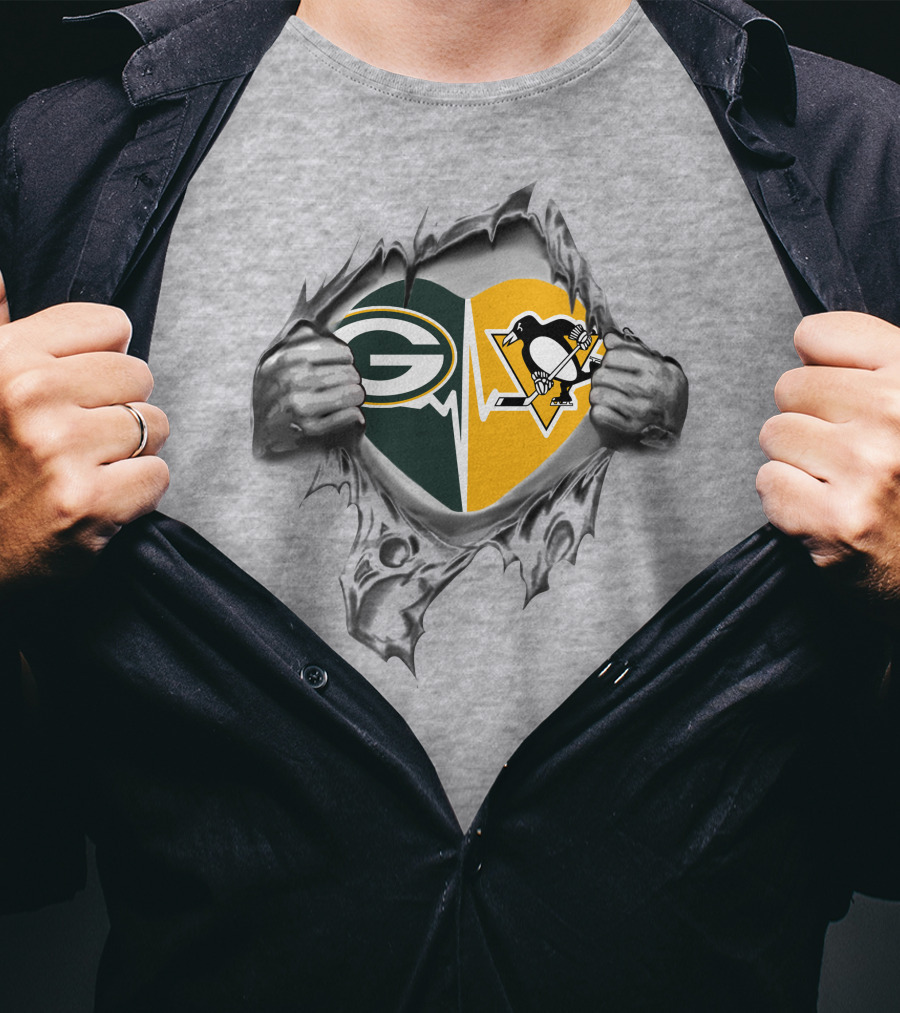Green Bay Packers Pittsburgh Penguins Heartbeat Fusion T-Shirt