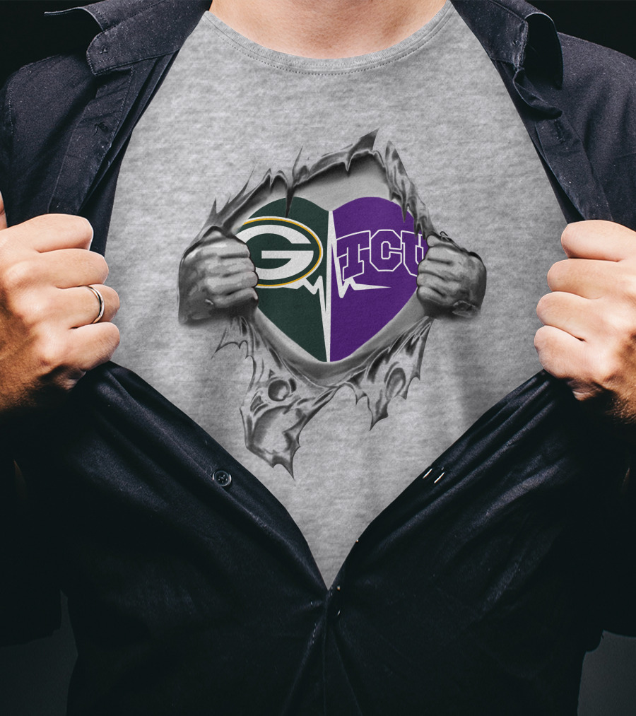 Green Bay Packers TCU Horned Frogs Heart Rip Through T-Shirt