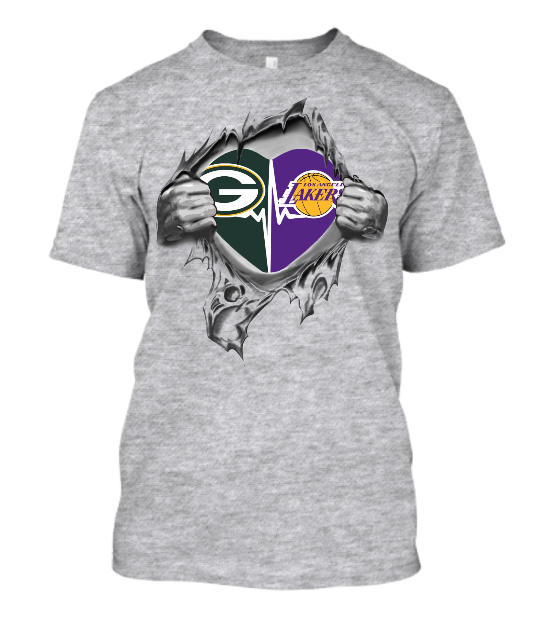 Green Bay Packers Los Angeles Lakers Heart Split Fan Pride T-Shirt