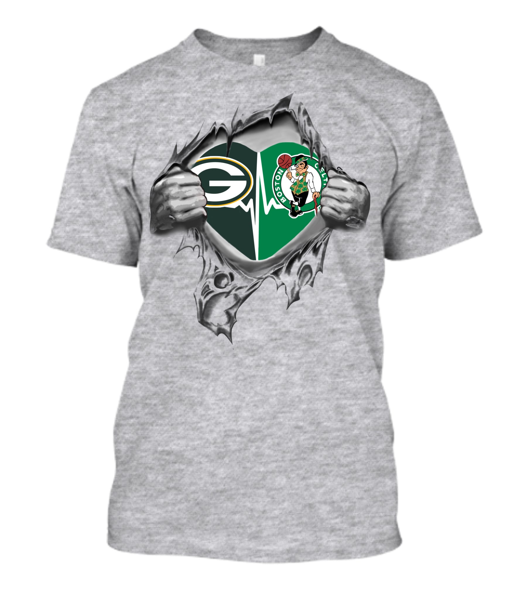 Green Bay Packers Boston Celtics Heartbeat Fusion T-Shirt