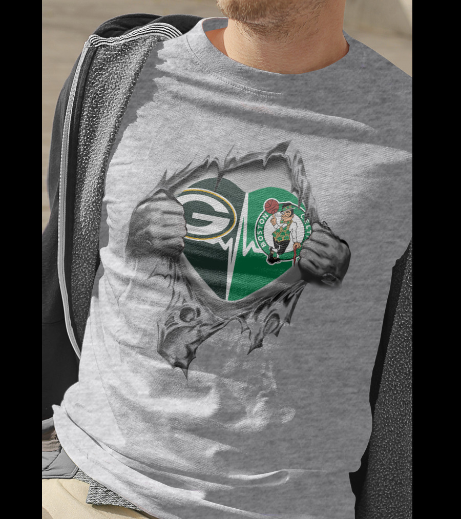 Green Bay Packers Boston Celtics Heartbeat Fusion T-Shirt