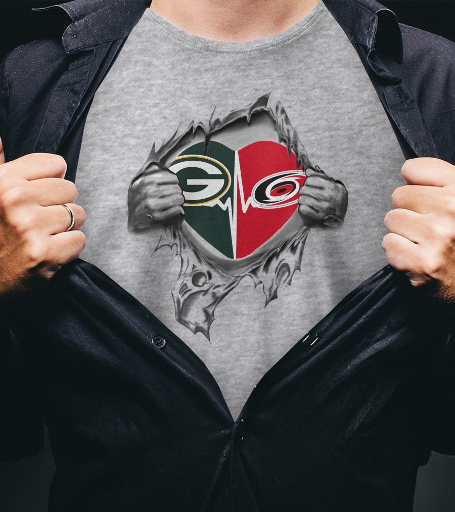 Green Bay Packers Carolina Hurricanes Heart T-Shirt