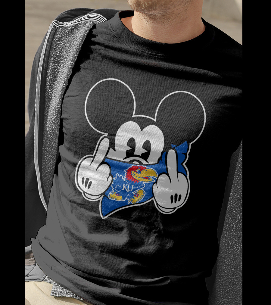Kansas Jayhawks Mickey Mouse KU Logo Dark Humor T-Shirt