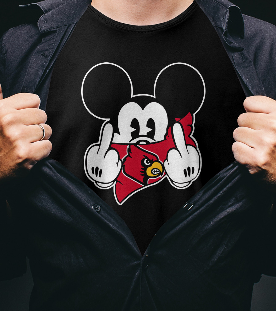 Louisville Cardinals Mickey Mouse Middle Finger T-Shirt