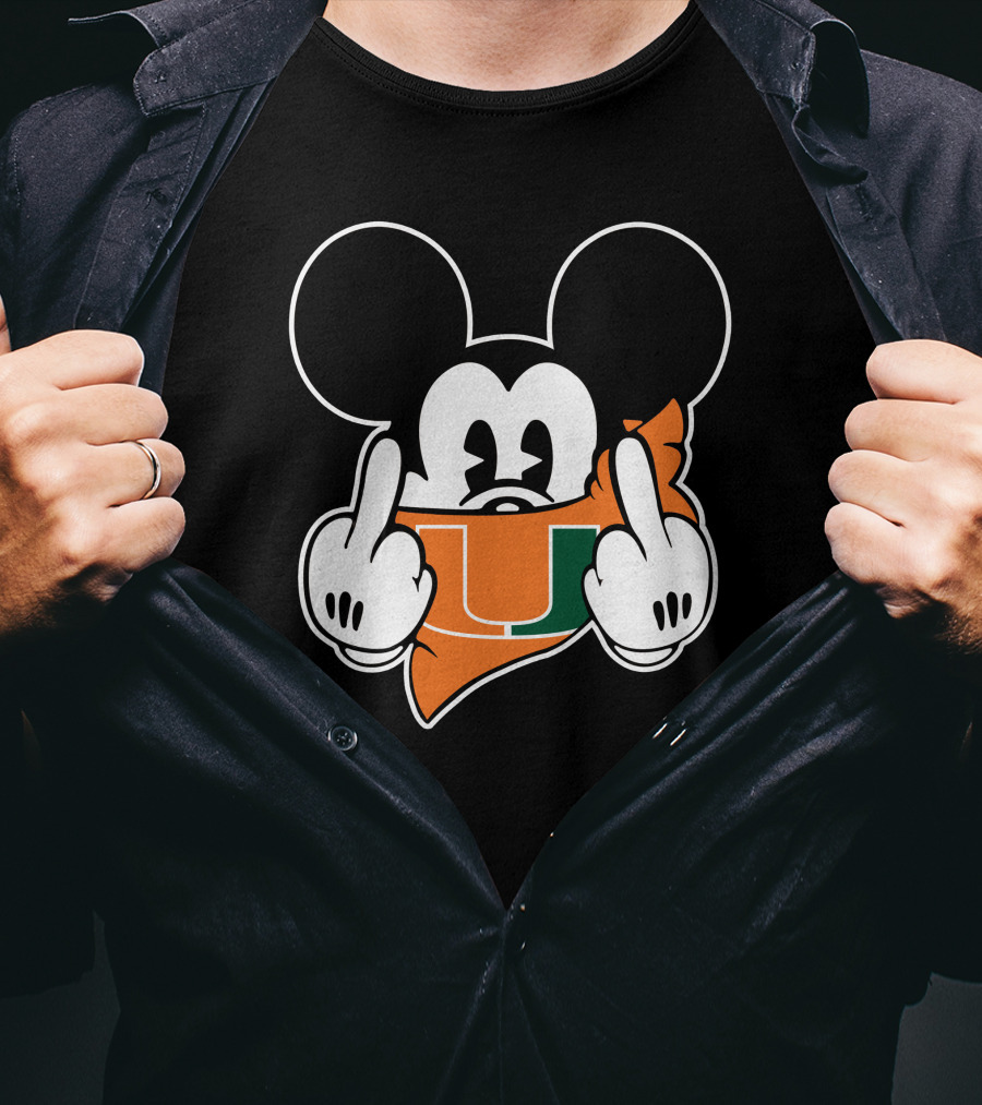 Miami Hurricanes Mickey Mouse U Hand Gesture T-Shirt