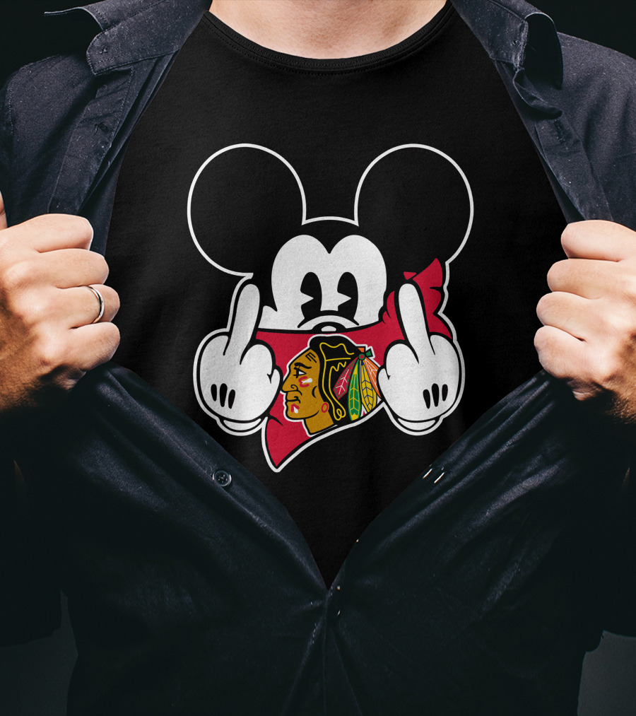 Mickey Mouse Blackhawks Logo Gesture T-Shirt