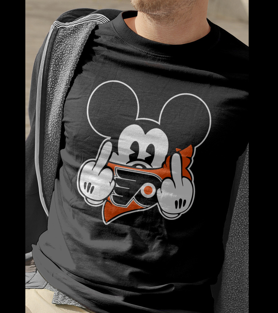 Flyers Logo Mickey Mouse Middle Finger T-Shirt