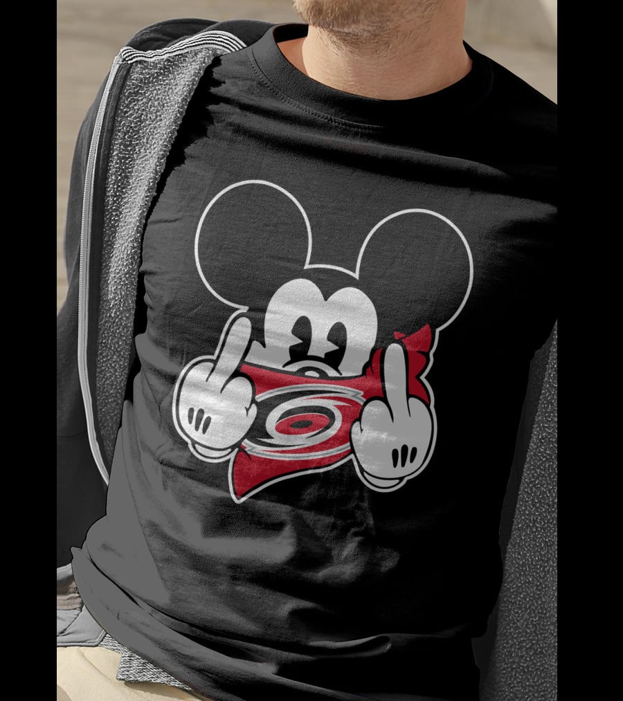 Hurricanes Mickey Middle Finger Gesture Red Bandana T-Shirt