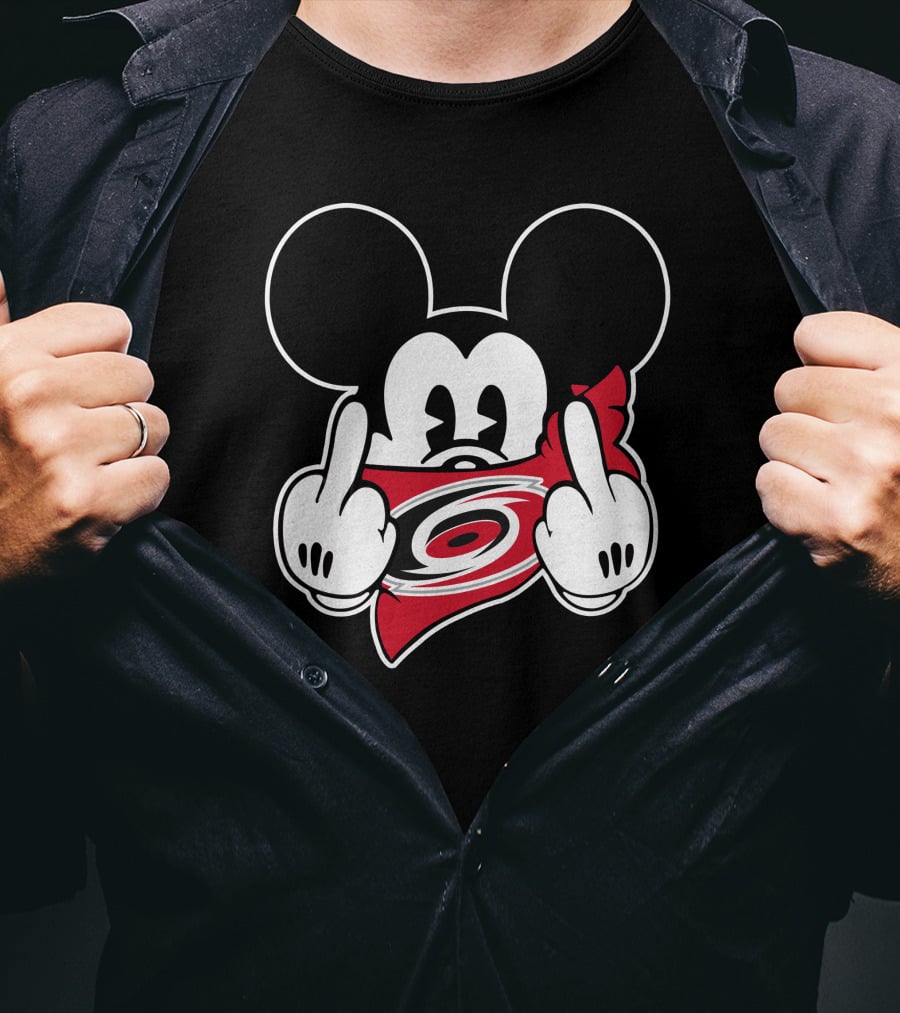 Hurricanes Mickey Middle Finger Gesture Red Bandana T-Shirt