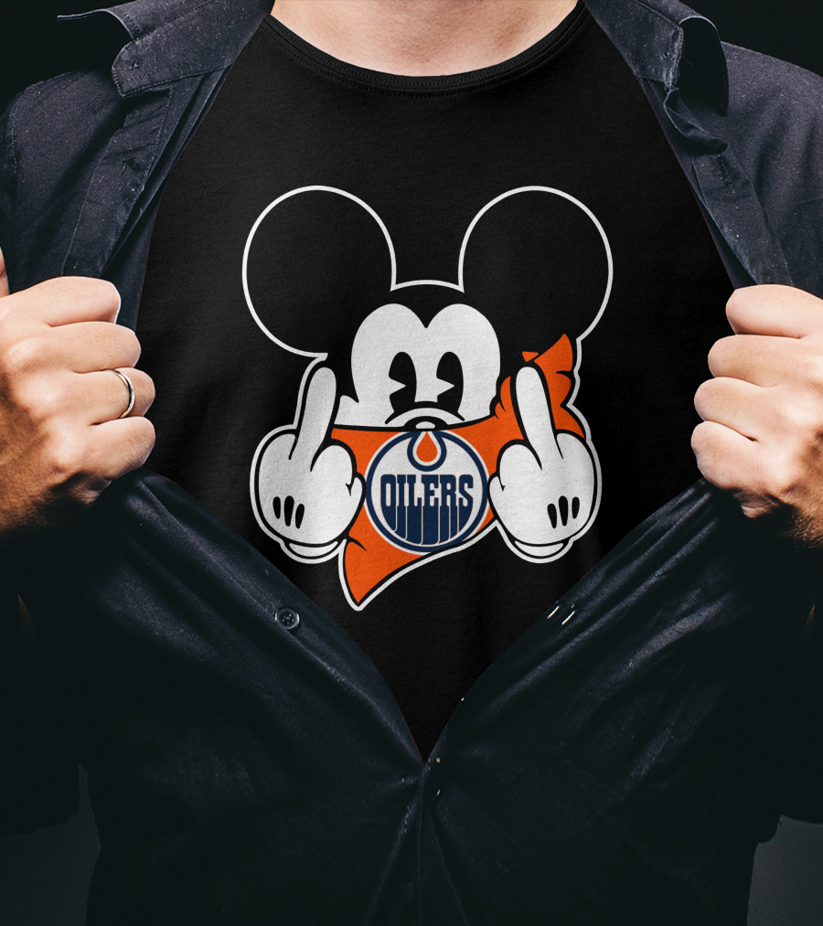 Oilers Mickey Middle Finger Gesture T-Shirt