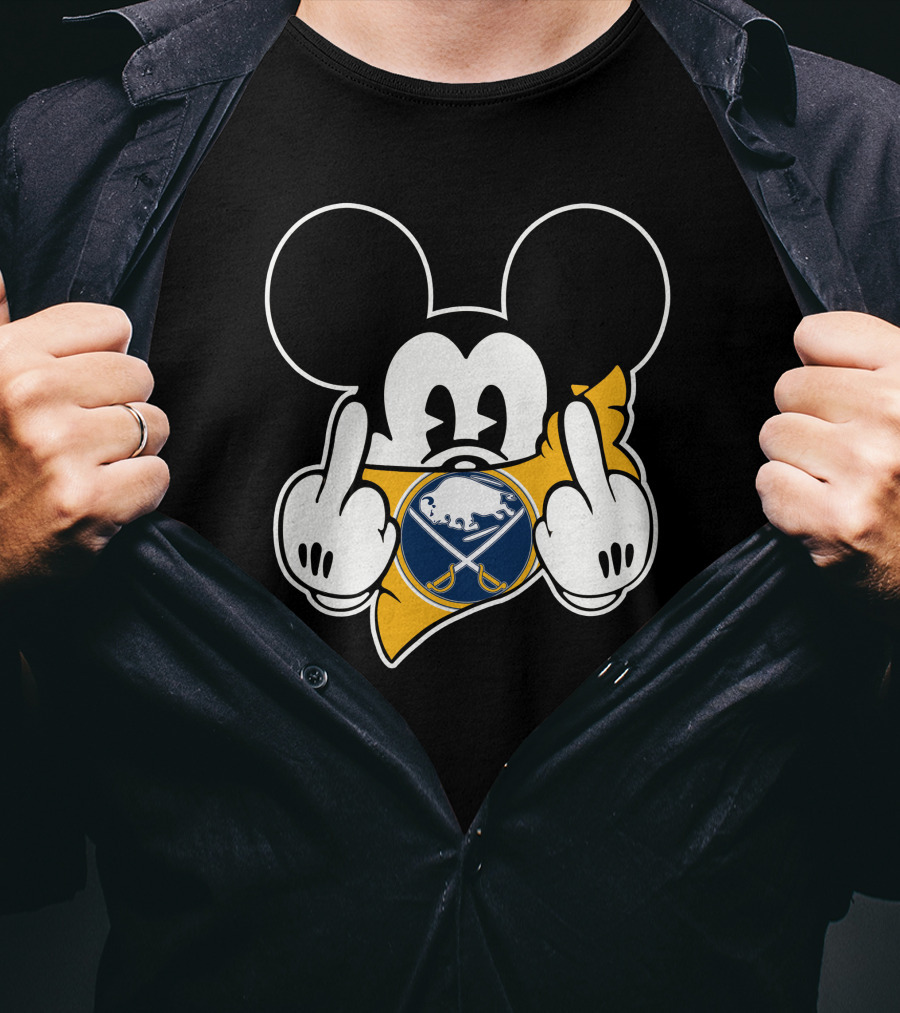 Sabres Hockey Mickey Mouse Middle Finger T-Shirt