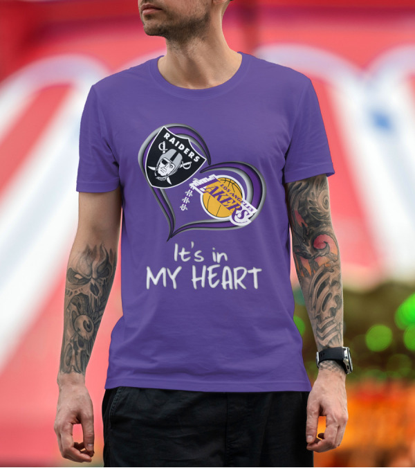 Premium T-Shirt: Raiders Lakers It's in My Heart T-Shirt Raiders Lakers It's in My Heart T-Shirt