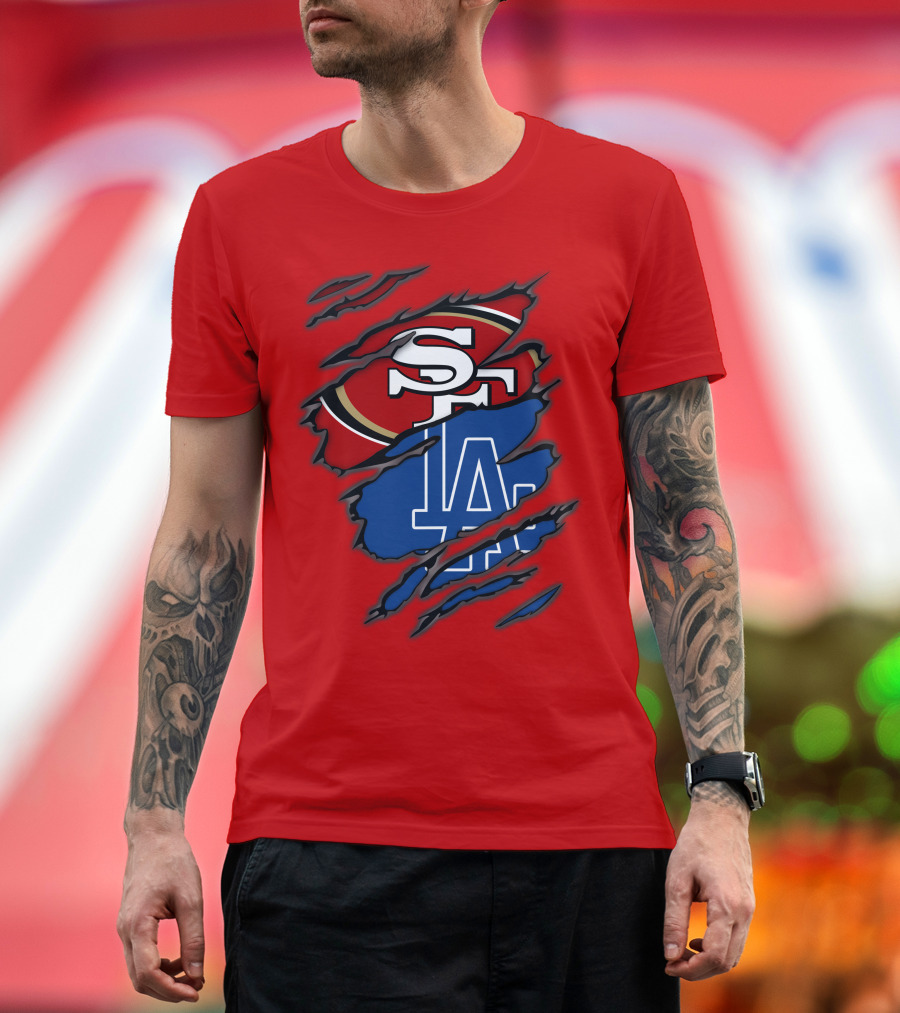 Sf 49ers And La Dodgers Logos Patchwork T-Shirt