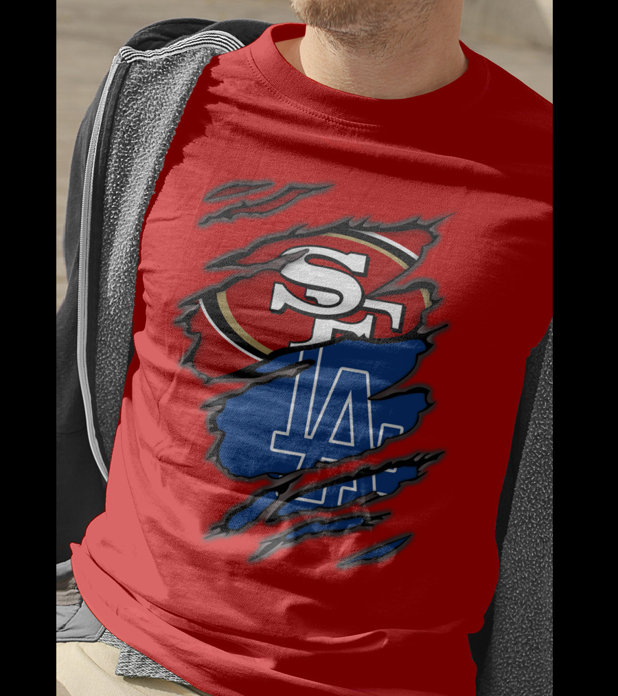 Sf 49ers And La Dodgers Logos Patchwork T-Shirt