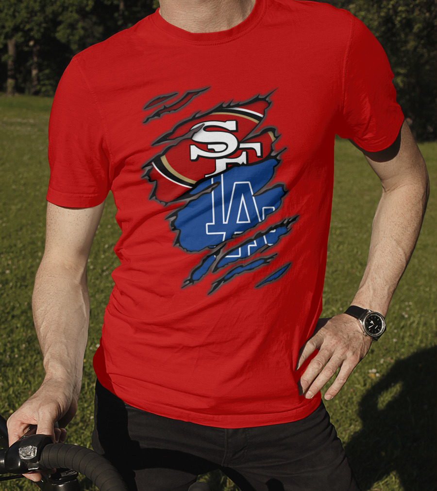 Sf 49ers And La Dodgers Logos Patchwork T-Shirt