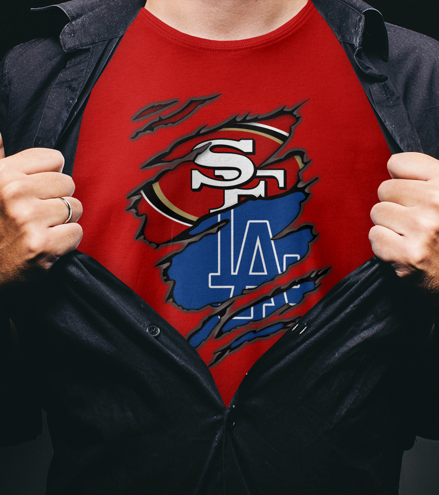 Sf 49ers And La Dodgers Logos Patchwork T-Shirt