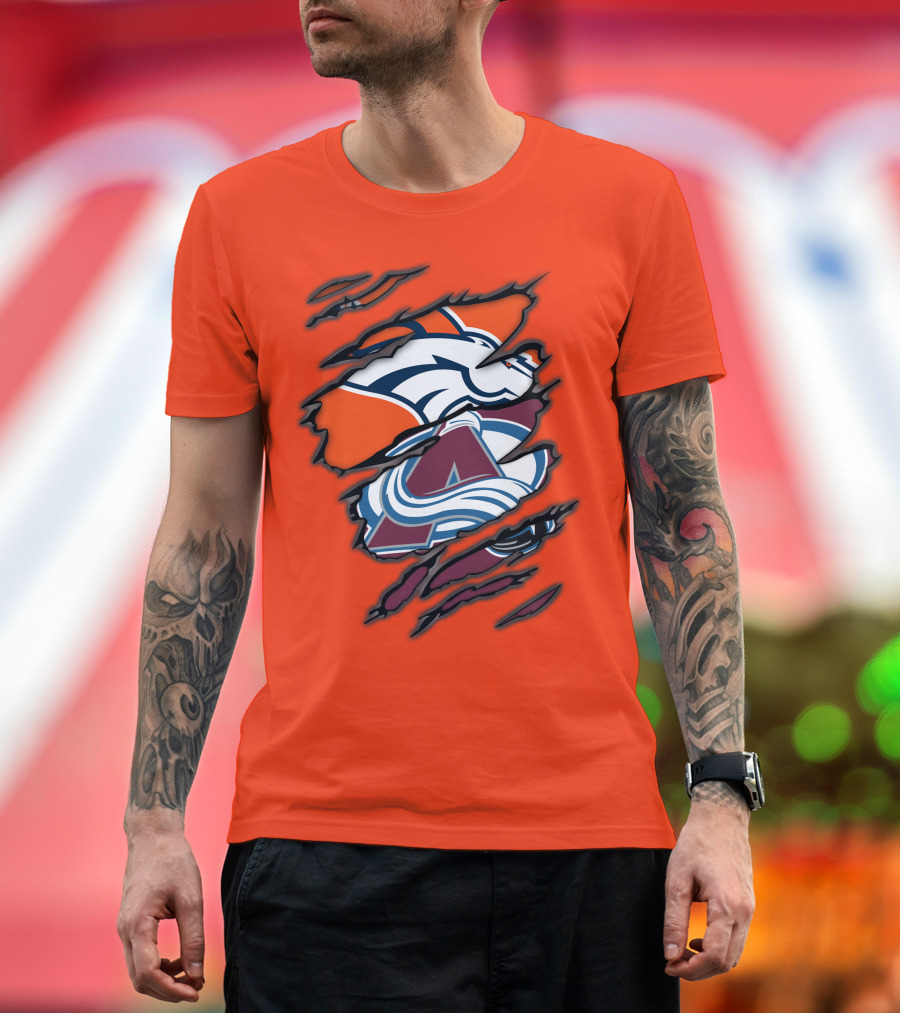 Broncos Avalanche Nfl Nhl Logo Crossover Collaboration T-Shirt