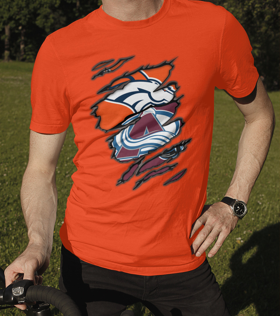 Broncos Avalanche Nfl Nhl Logo Crossover Collaboration T-Shirt