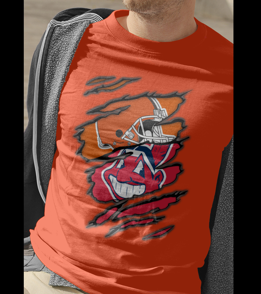 Cleveland Browns Helmet Retro Indians Chief Wahoo Claw Marks Logo Combination T-Shirt