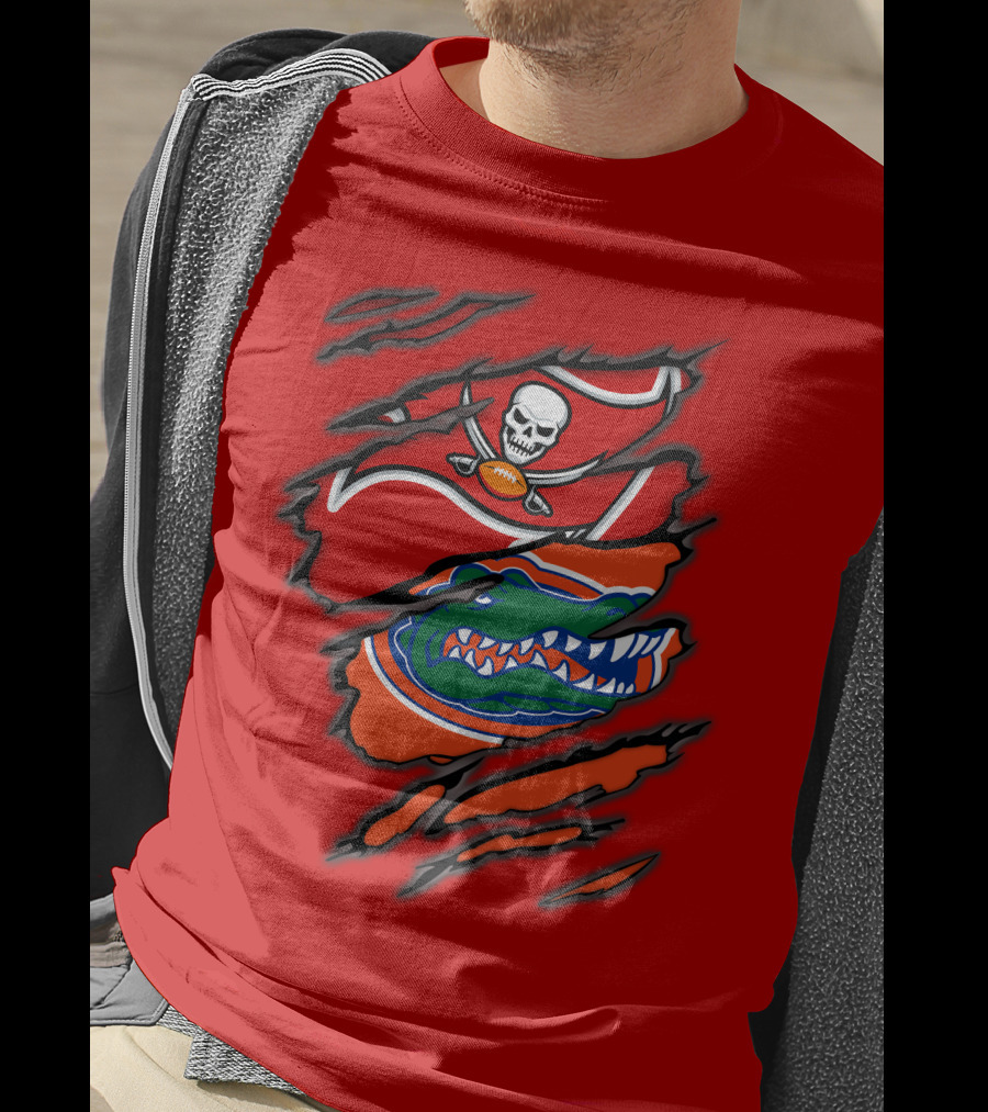 Buccaneers Gators Skull Football And Alligator Dual Logo Burst T-Shirt