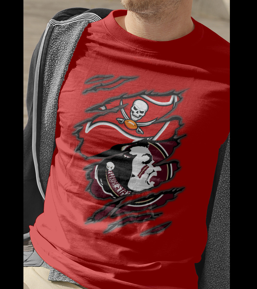 Buccaneers Seminoles Skull And Tomahawk Football Fusion T-Shirt