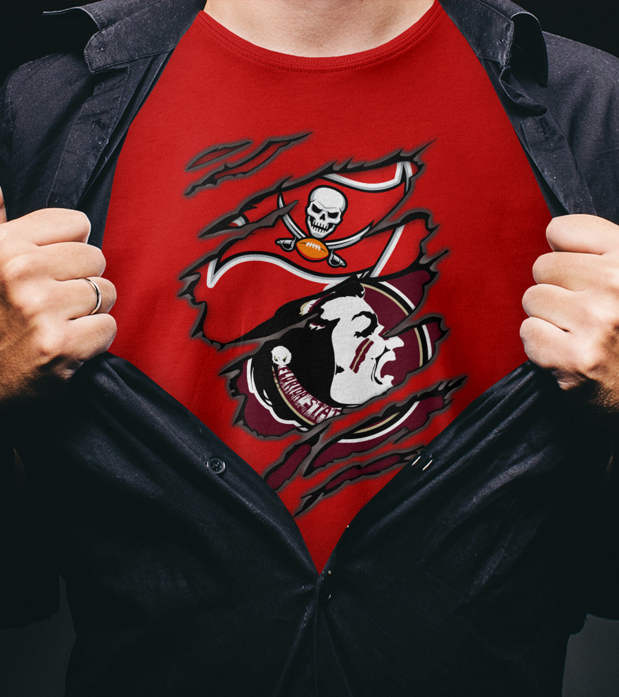 Buccaneers Seminoles Skull And Tomahawk Football Fusion T-Shirt