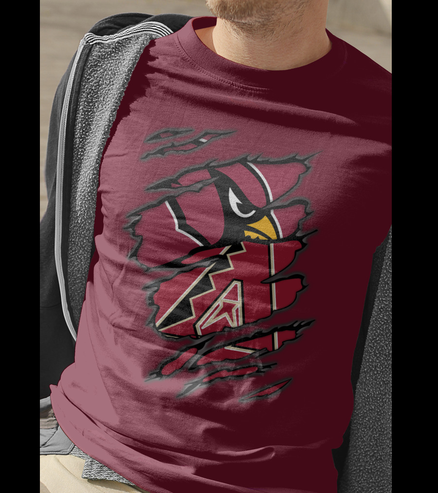Cardinals And Diamondbacks Union Ripped Claw Marks Logo Fan T-Shirt